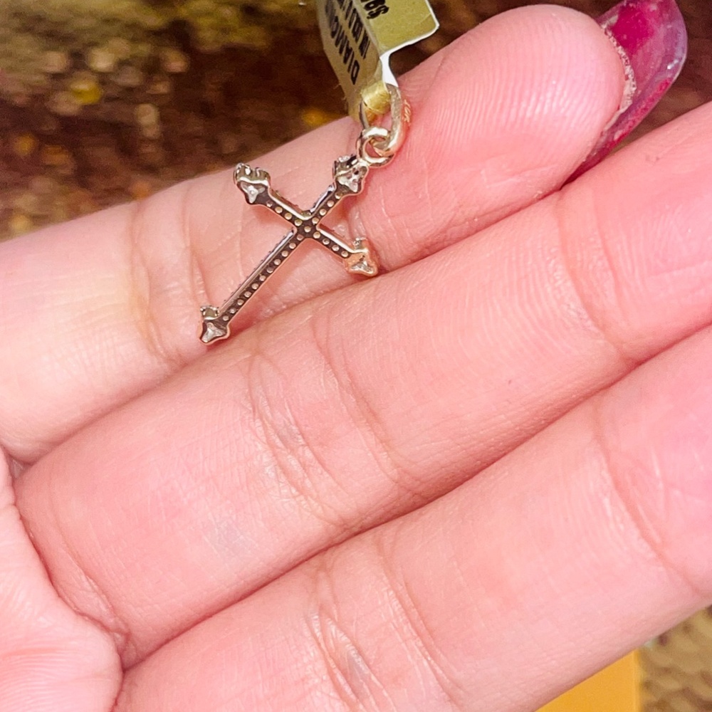 10kt Solid Gold Real Diamond Minimalist Dainty Cross Pendant For women Christmas - Picture 4 of 4